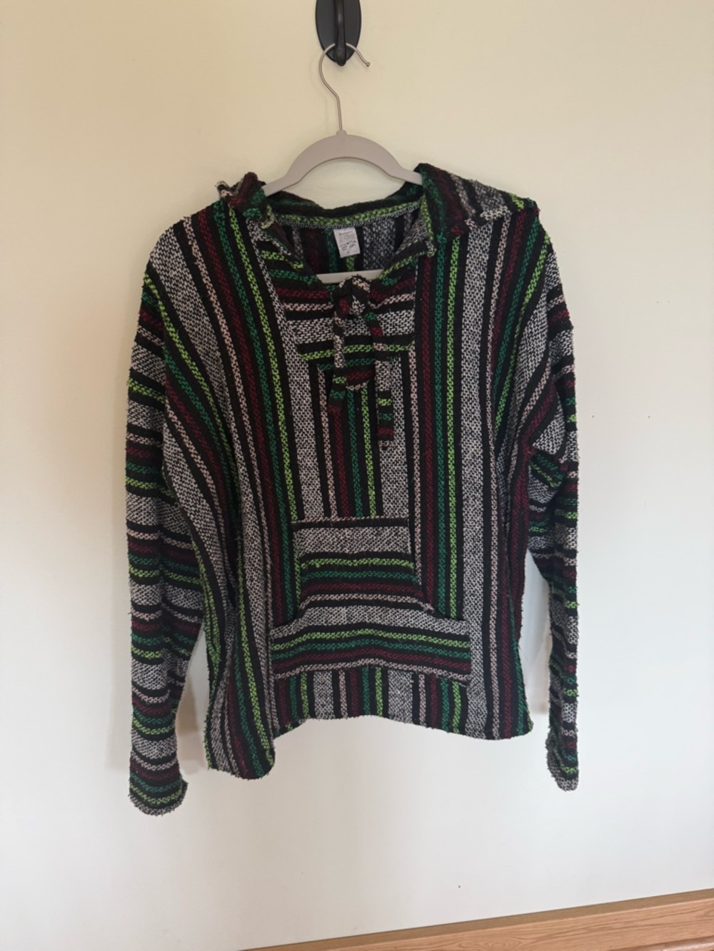 Striped Baja Hoodie in Black, Green & Burgundy